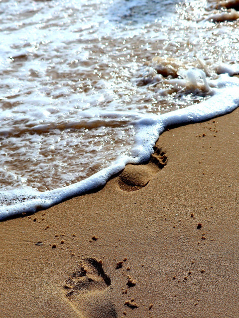 Fußabdrücke im Sand der Ostsee