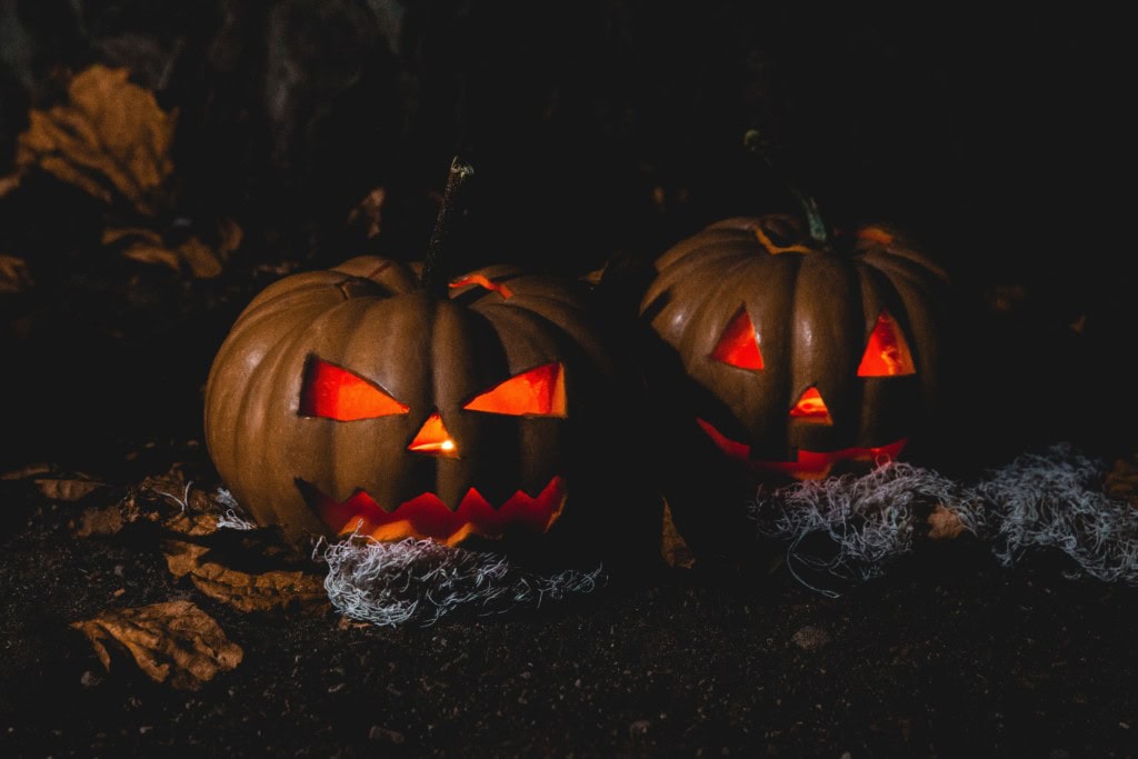 Halloweenkürbisse im Kerzenschein im Strandhotel Fischland